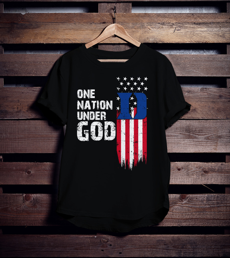 One Nation Under God Duke Blue Devils Usa Flag Stars And Stripes T-Shirt
