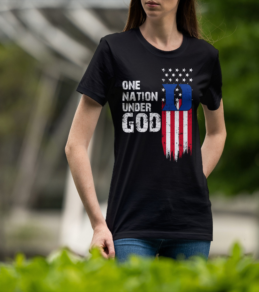 One Nation Under God Duke Blue Devils Usa Flag Stars And Stripes T-Shirt
