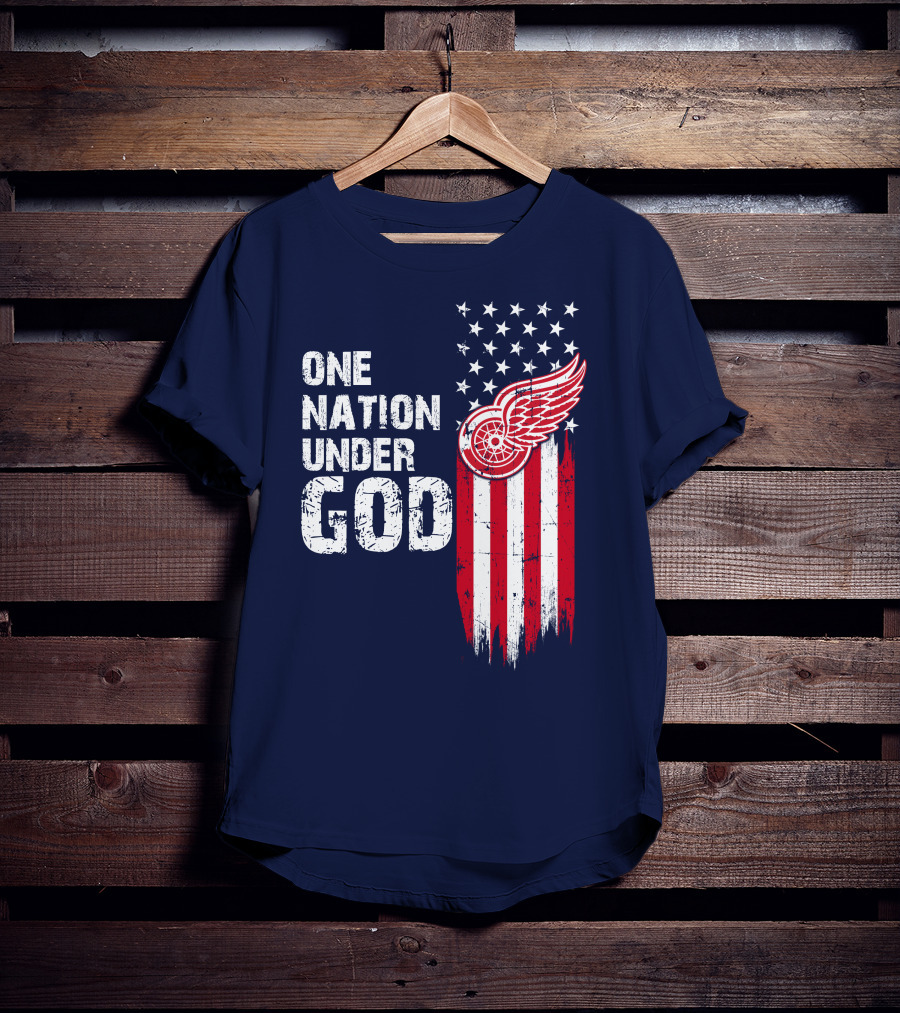 One Nation Under God Detroit Redwings American Flag Stars And Stripes T-Shirt