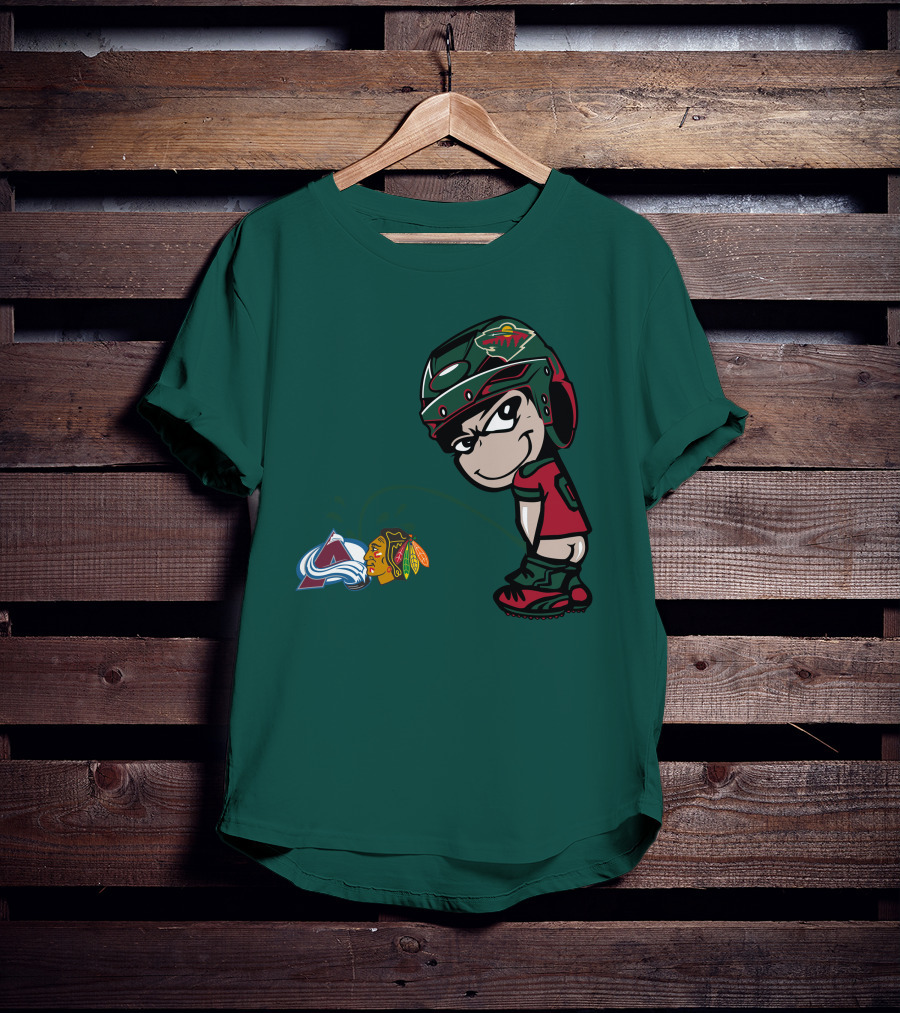 Minnesota Wild Character Mocking Colorado Avalanche And Chicago Blackhawks T-Shirt