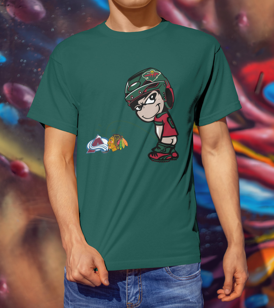 Minnesota Wild Character Mocking Colorado Avalanche And Chicago Blackhawks T-Shirt
