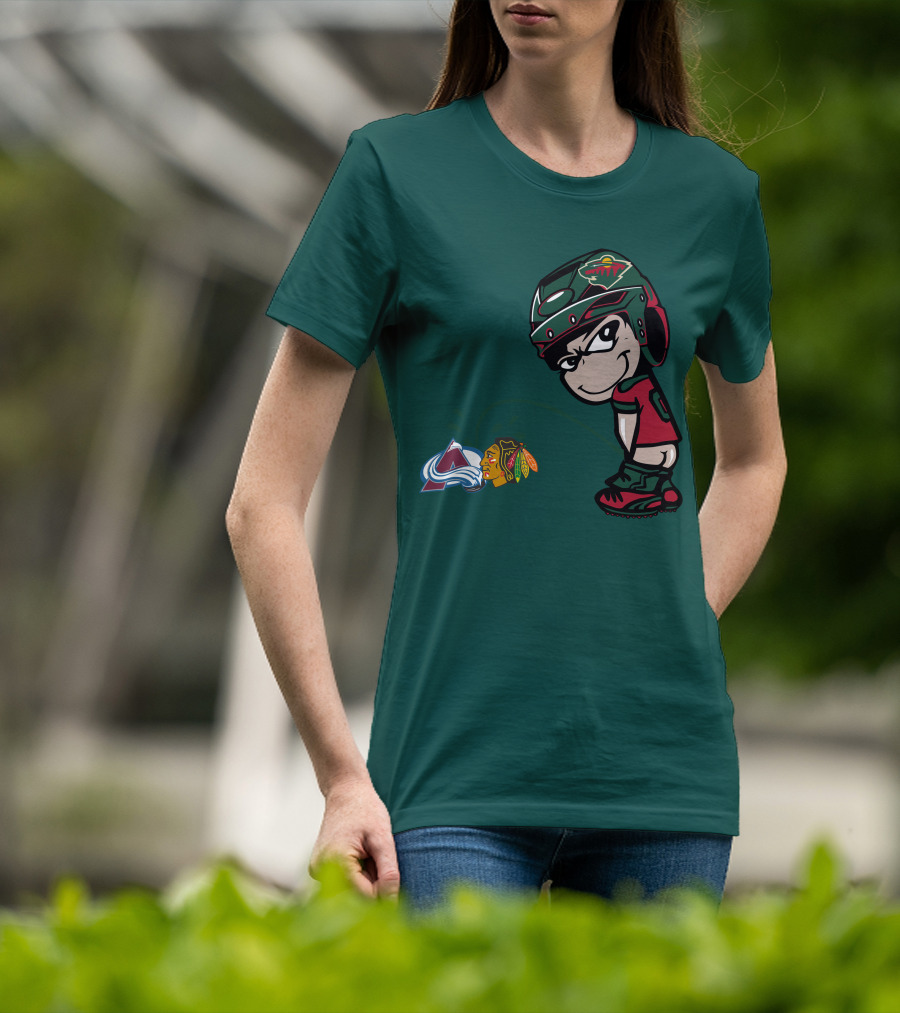 Minnesota Wild Character Mocking Colorado Avalanche And Chicago Blackhawks T-Shirt
