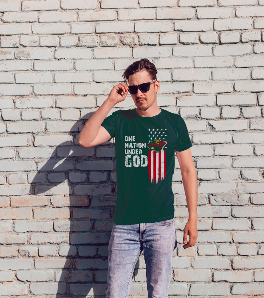 One Nation Under God Minnesota Wild Logo American Flag Stars And Stripes T-Shirt