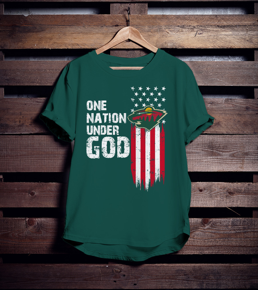 One Nation Under God Minnesota Wild Logo American Flag Stars And Stripes T-Shirt