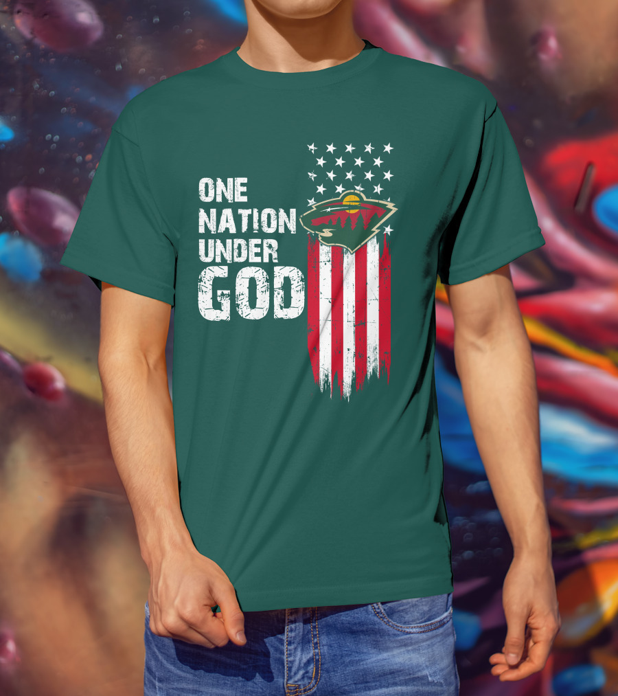 One Nation Under God Minnesota Wild Logo American Flag Stars And Stripes T-Shirt