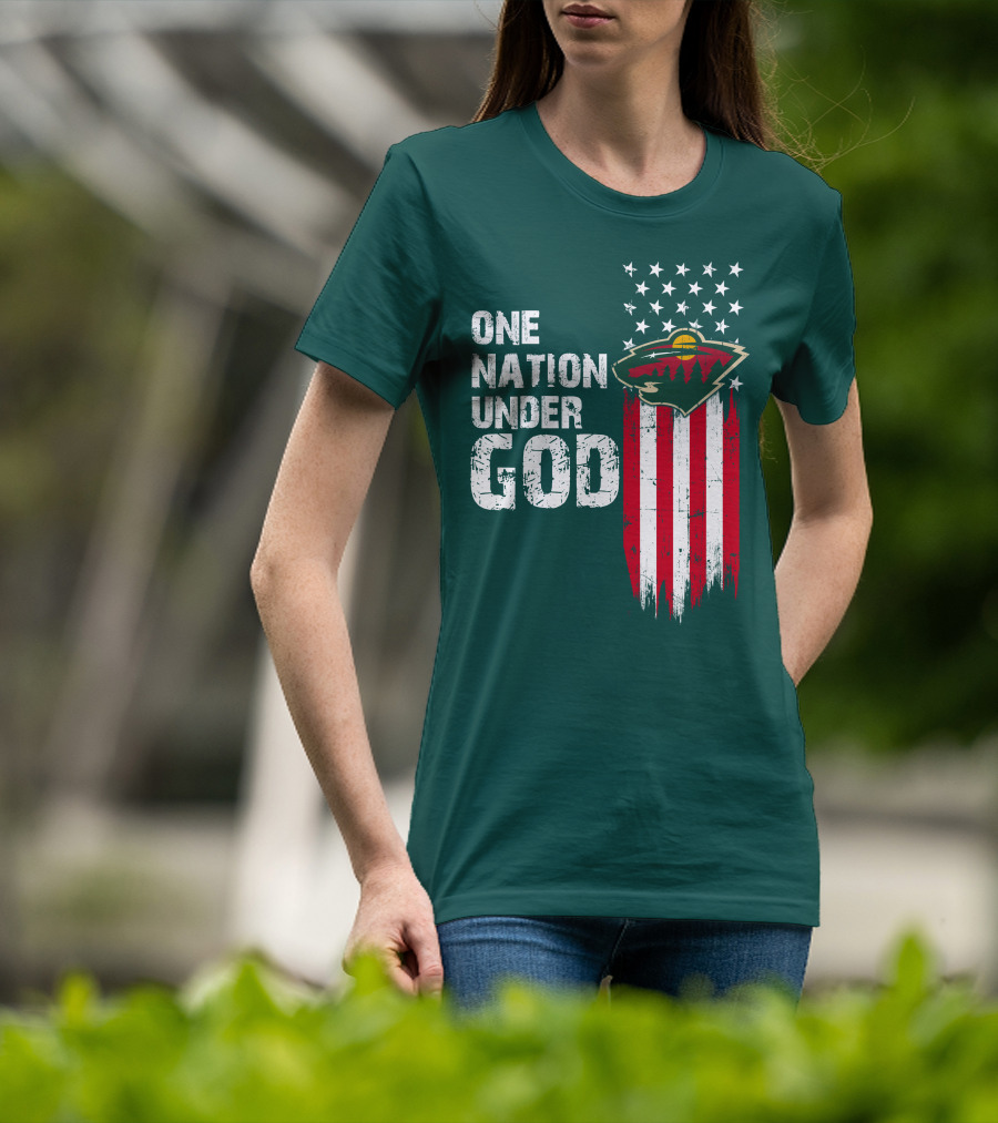 One Nation Under God Minnesota Wild Logo American Flag Stars And Stripes T-Shirt