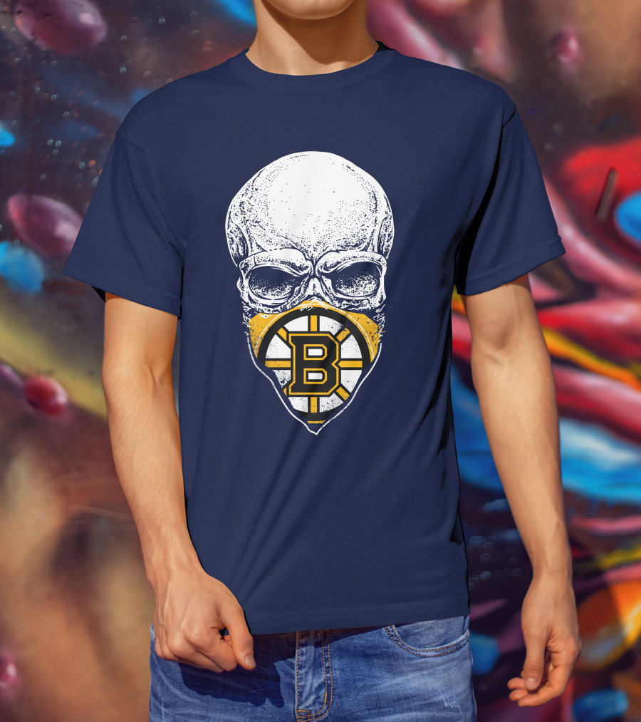 Boston Bruins Hockey Skull Logo Mashup T-Shirt