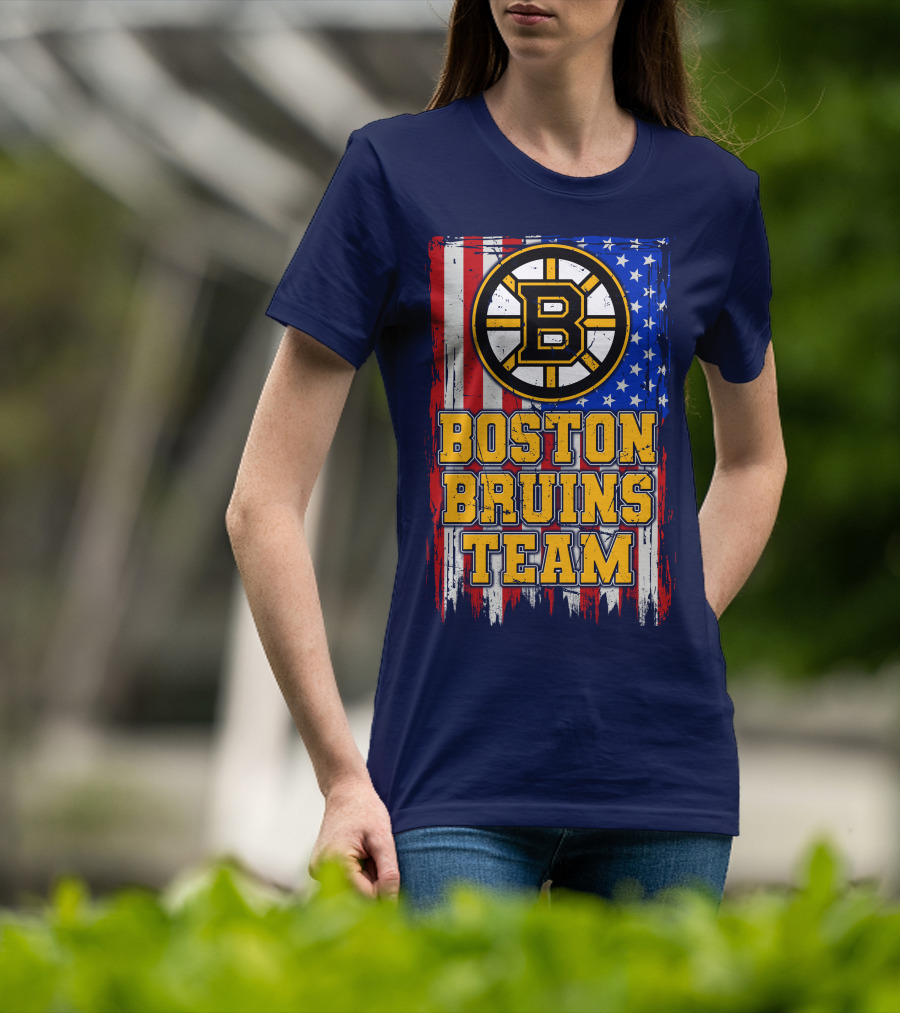 Boston Bruins Team American Flag T-Shirt