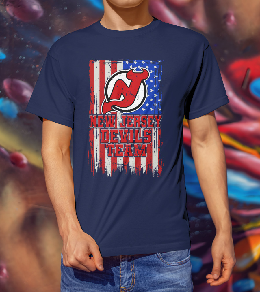 New Jersey Devils Team American Flag T-Shirt