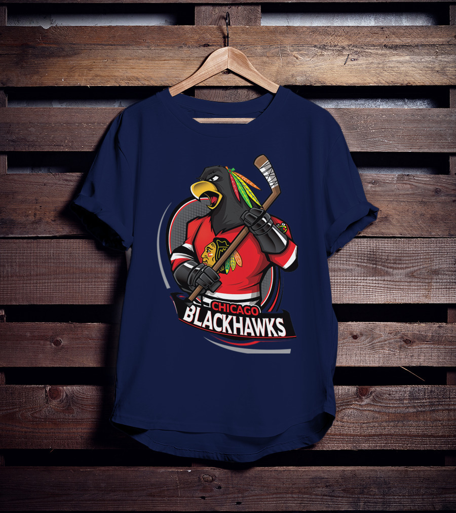 Chicago Blackhawks Hockey Logo Bird Mascot T-Shirt