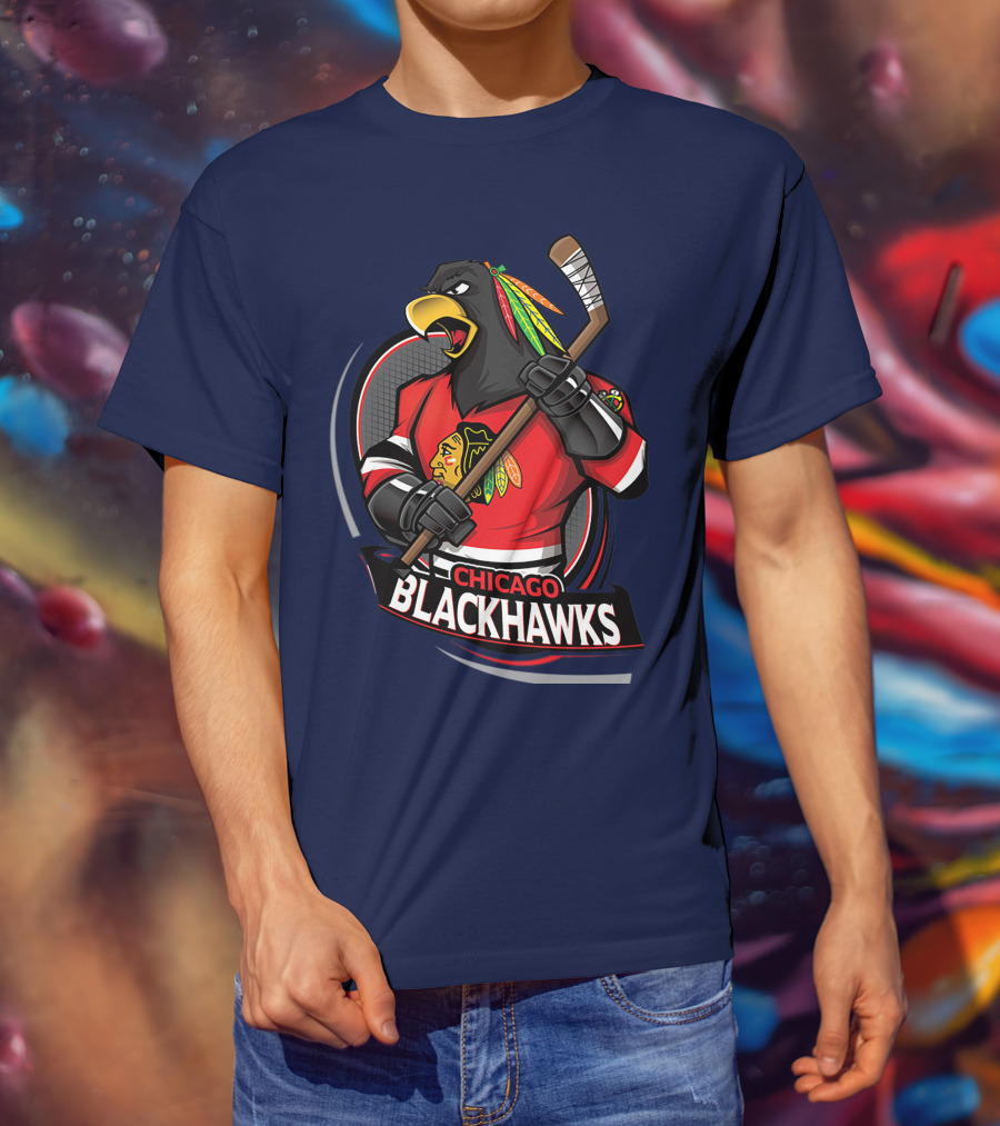 Chicago Blackhawks Hockey Logo Bird Mascot T-Shirt