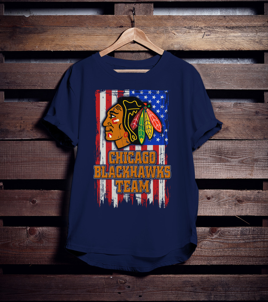 Chicago Blackhawks Team American Flag T-Shirt