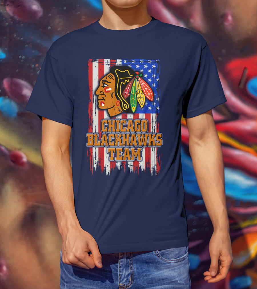 Chicago Blackhawks Team American Flag T-Shirt