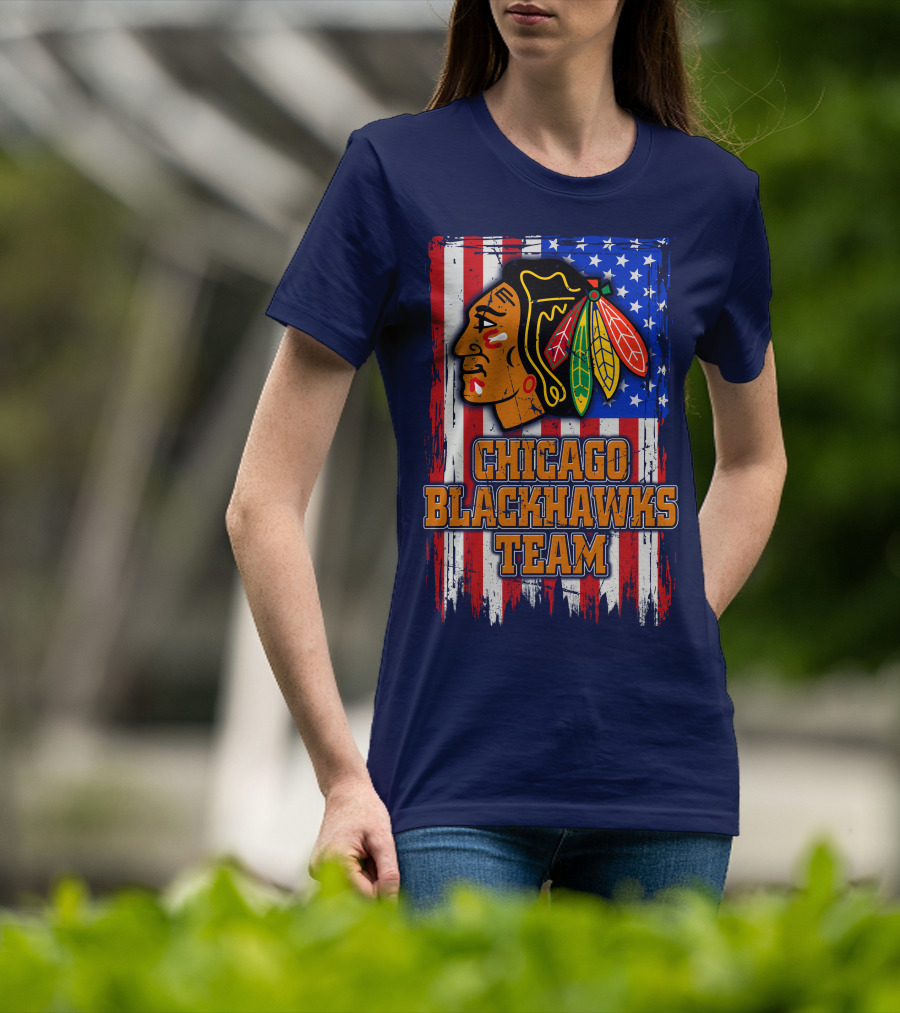Chicago Blackhawks Team American Flag T-Shirt