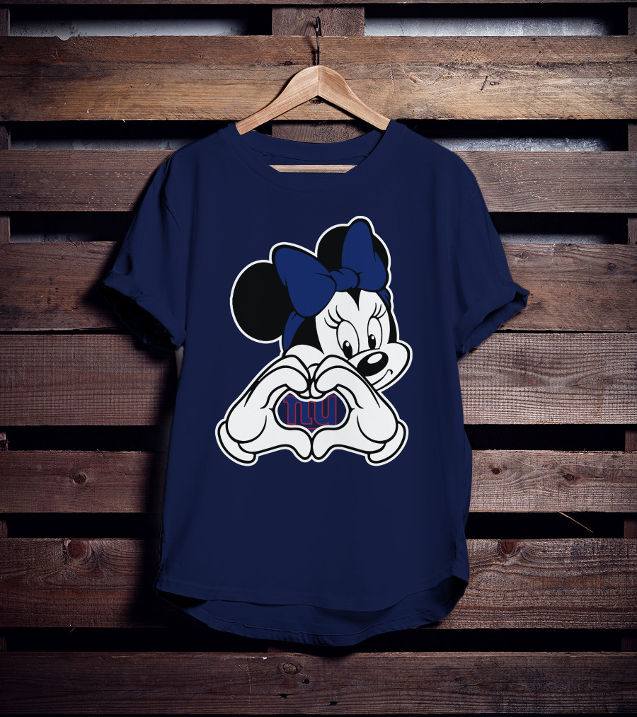 Minnie Mouse Heart Hands New York Giants Nfl Collaboration T-Shirt