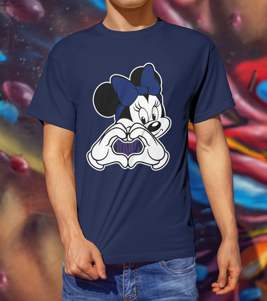 Minnie Mouse Heart Hands New York Giants Nfl Collaboration T-Shirt