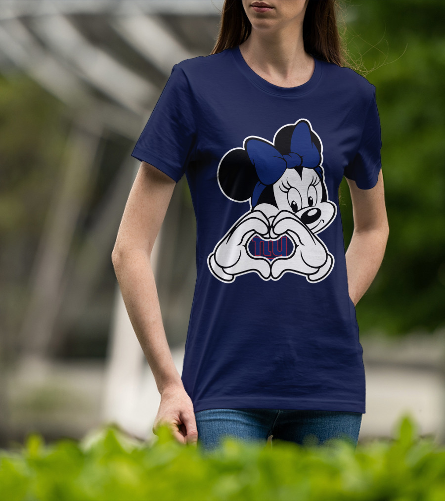 Minnie Mouse Heart Hands New York Giants Nfl Collaboration T-Shirt