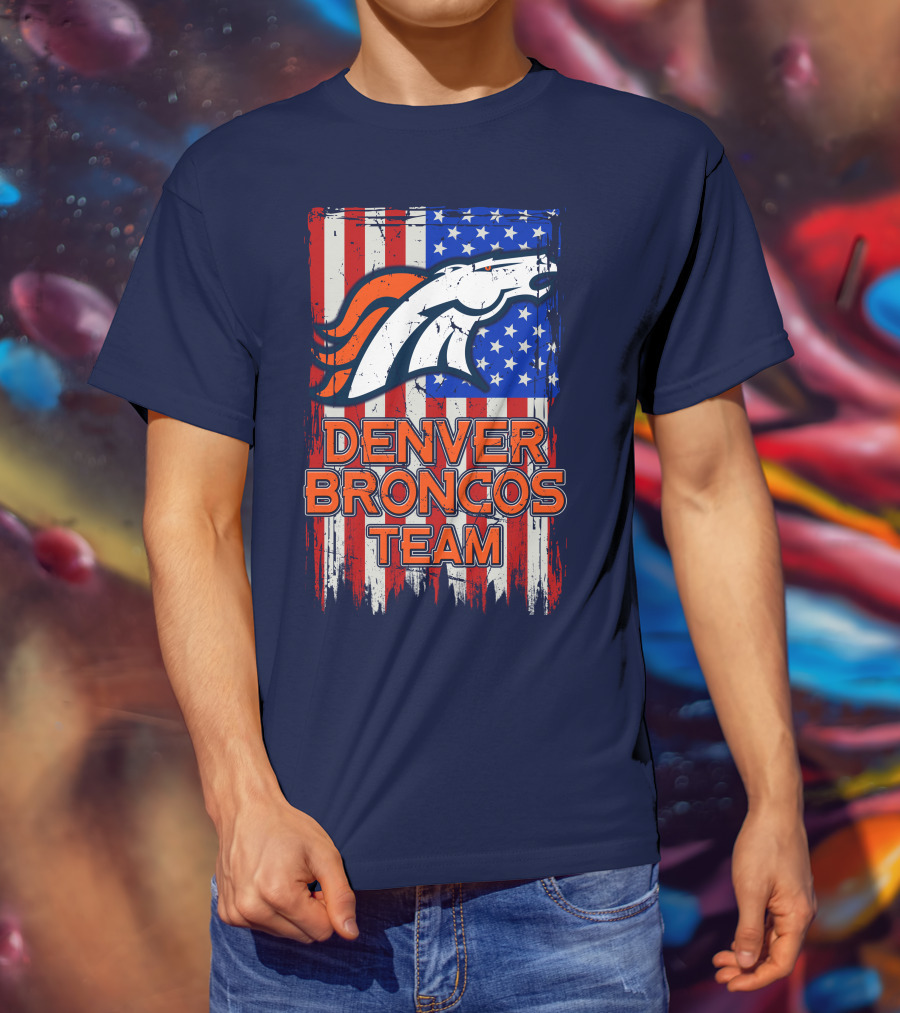 Denver Broncos Team American Flag T-Shirt