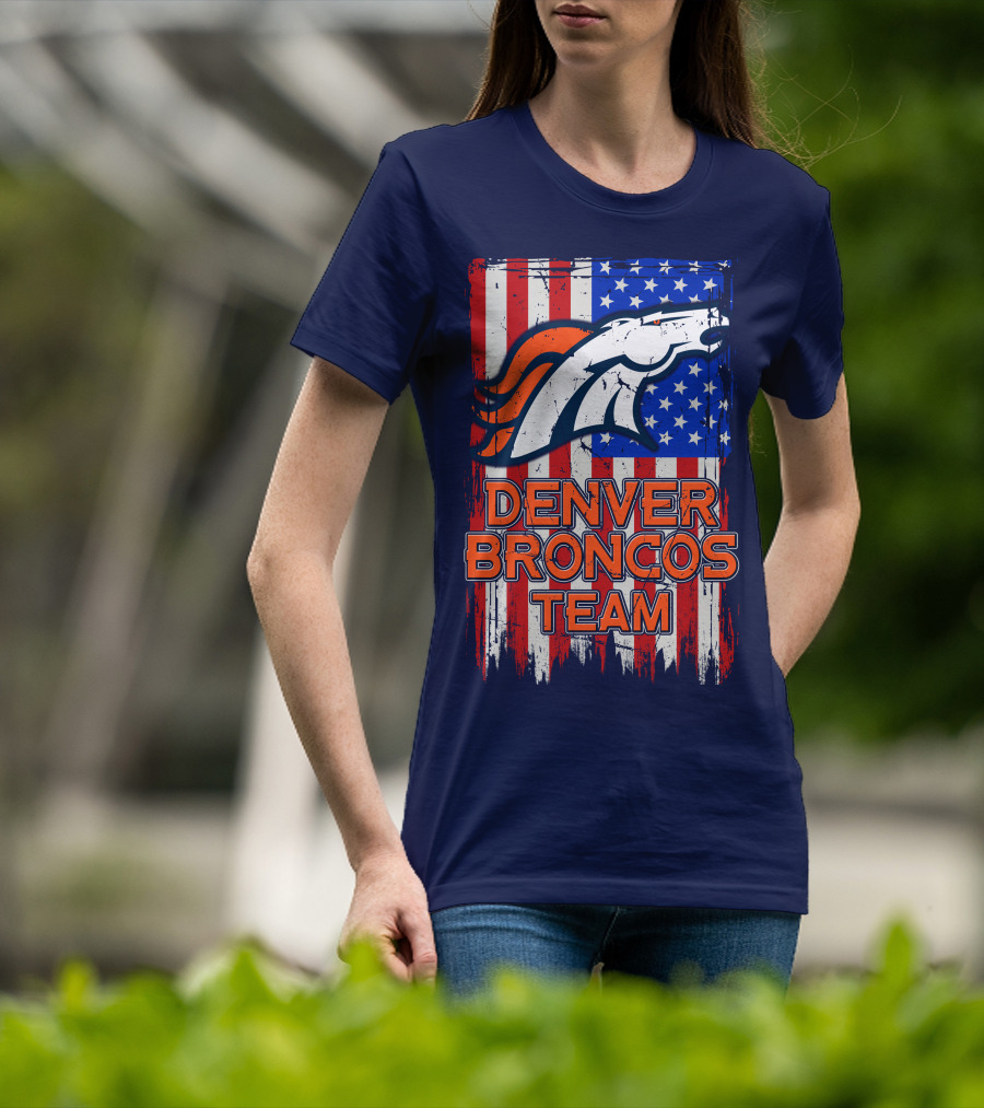 Denver Broncos Team American Flag T-Shirt