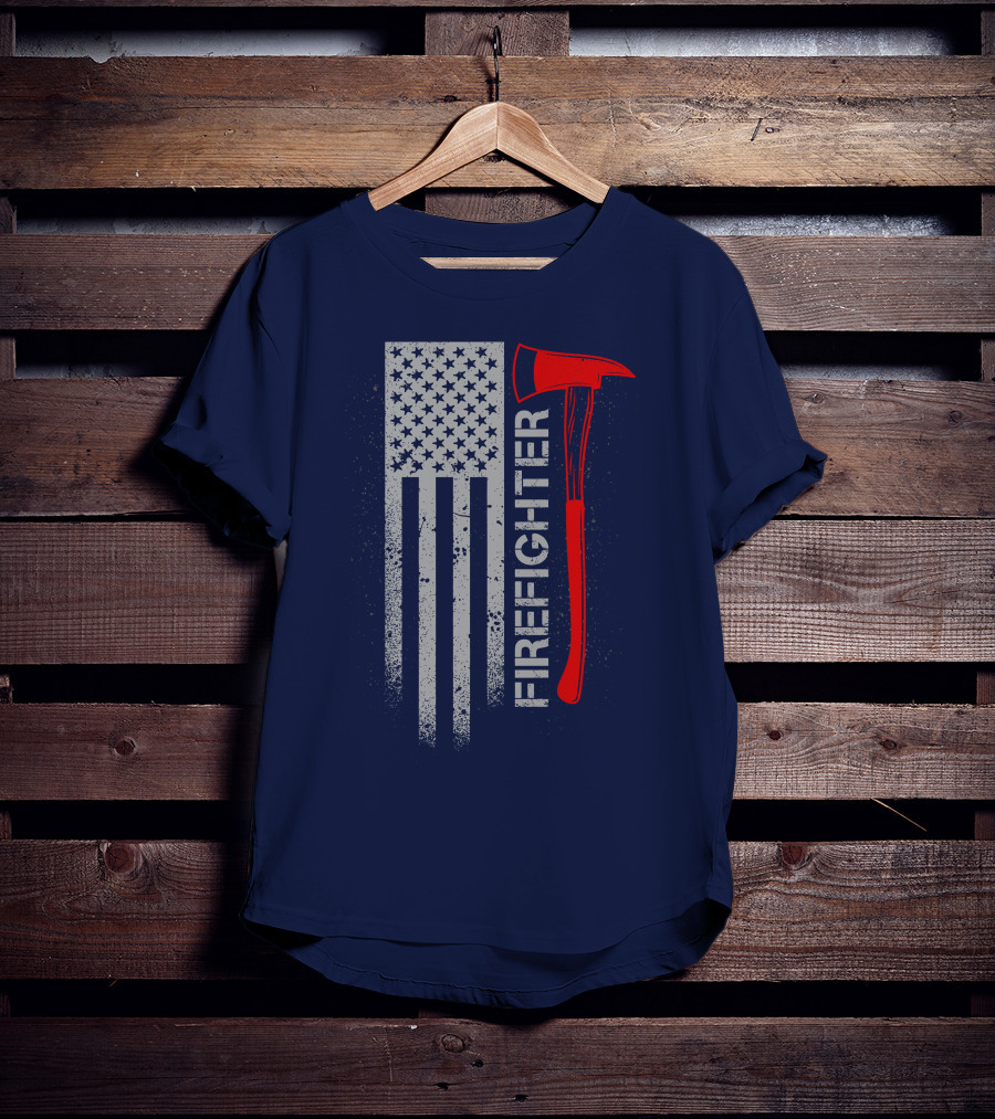 Firefighter American Flag Axe T-Shirt