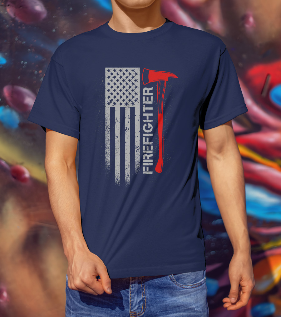 Firefighter American Flag Axe T-Shirt