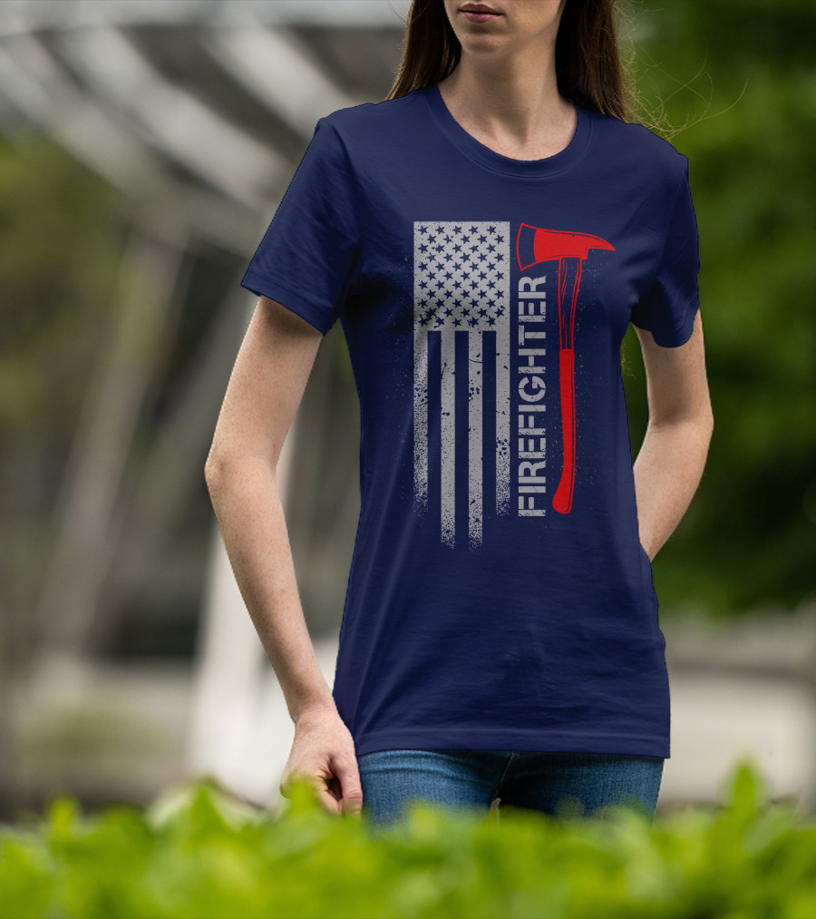 Firefighter American Flag Axe T-Shirt