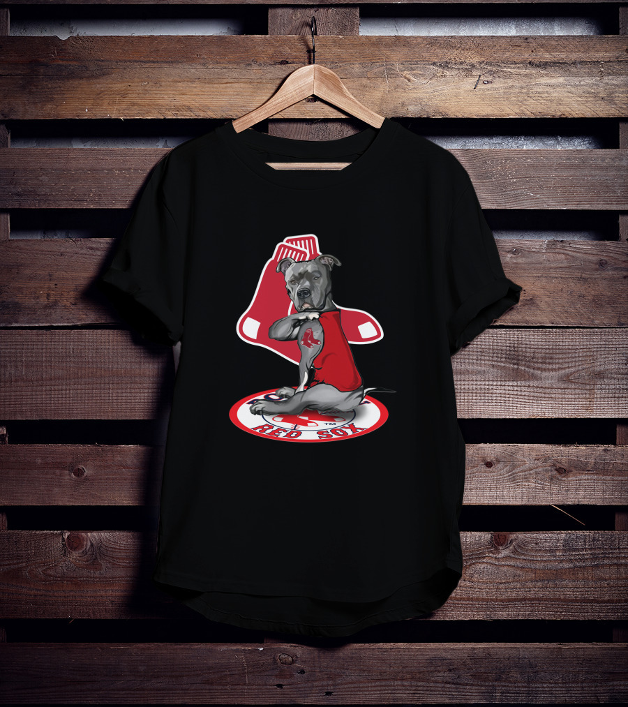 Boston Red Sox Dog Illustration With Team T-Shirt