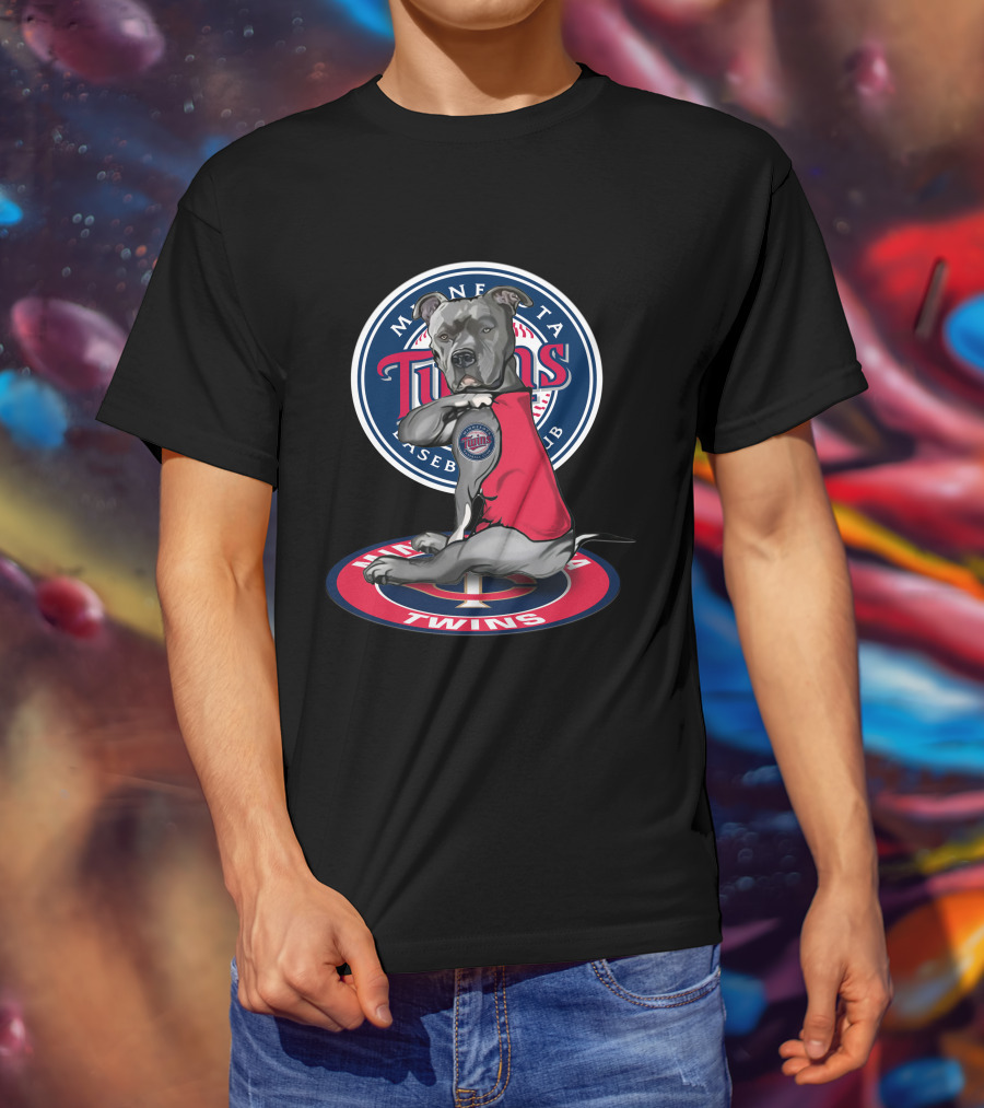 Minnesota Twins Baseball Club Dog With Logo And Red T-Shirt