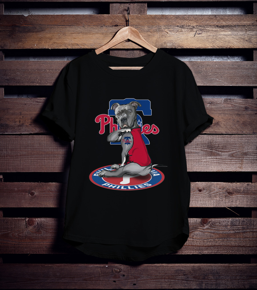 Philadelphia Phillies Dog In Red Shirt Sitting On T-Shirt