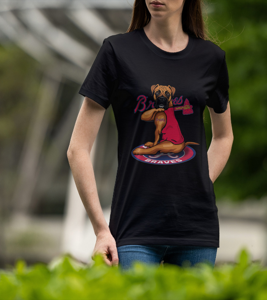 Braves Boxer Dog With Braves Tattoo And Tomahawk On Atlanta Braves T-Shirt