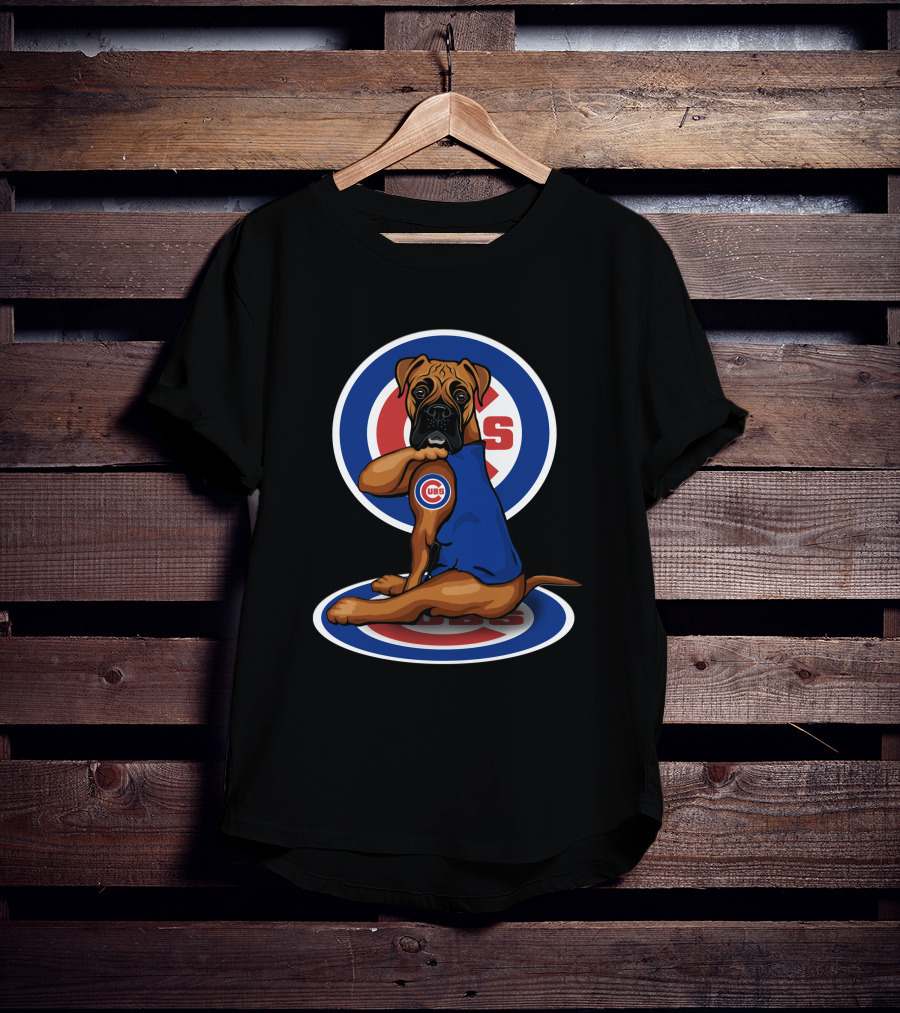 Chicago Cubs Boxer Dog With Logo Fan Gear T-Shirt
