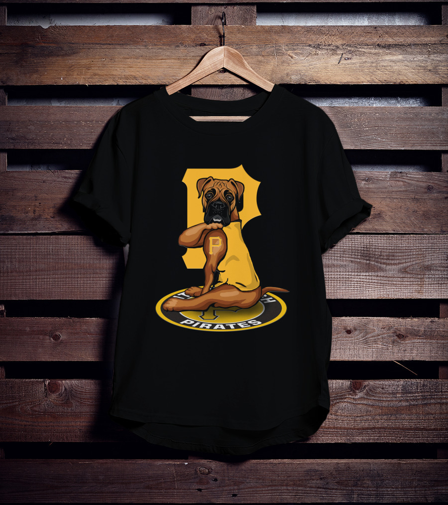 Pittsburgh Pirates Boxer Dog In Yellow Jersey With Vintage T-Shirt