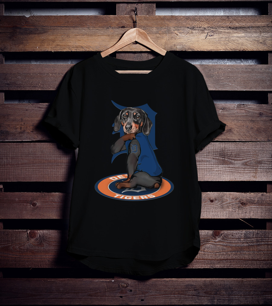 Detroit Tigers Dachshund In Team Logo Attire T-Shirt