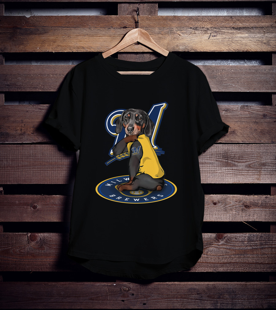 Milwaukee Brewers 94 Dachshund Baseball Player T-Shirt