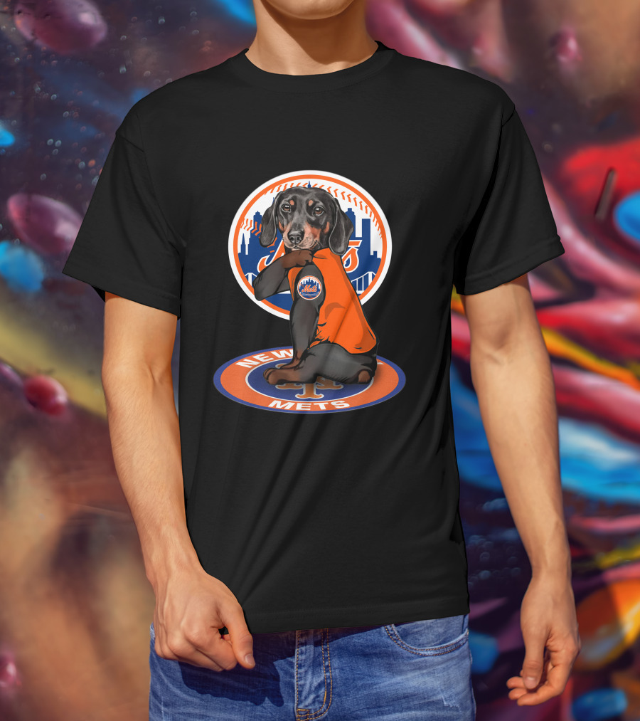 New York Mets Dachshund Orange Jersey T-Shirt