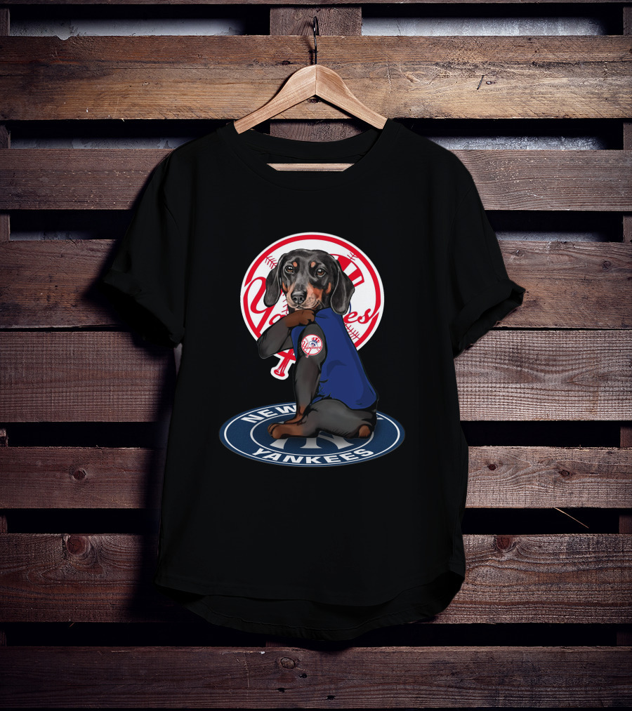 Yankees Dachshund In New York Yankees Logo With Baseball Elements T-Shirt