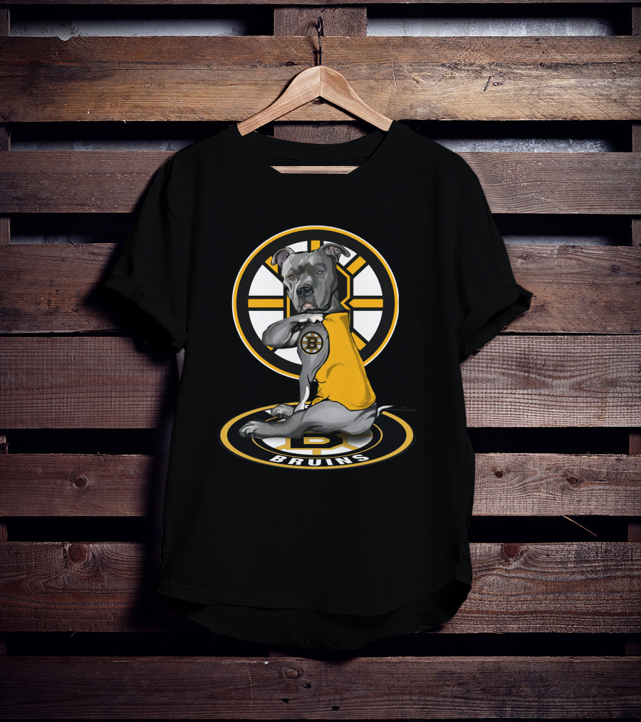 Boston Bruins Dog With Yellow Jersey And Hockey T-Shirt