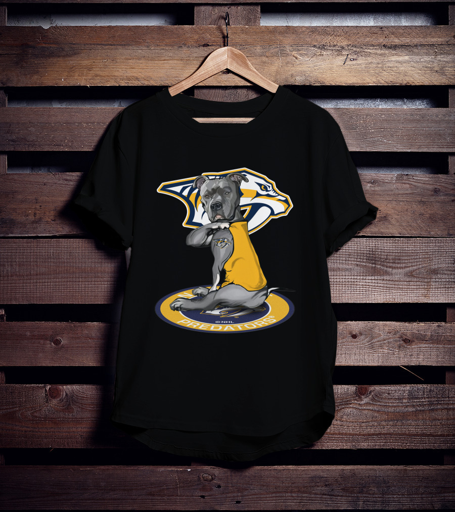 Nashville Predators Dog With Logo And NHL Branding T-Shirt