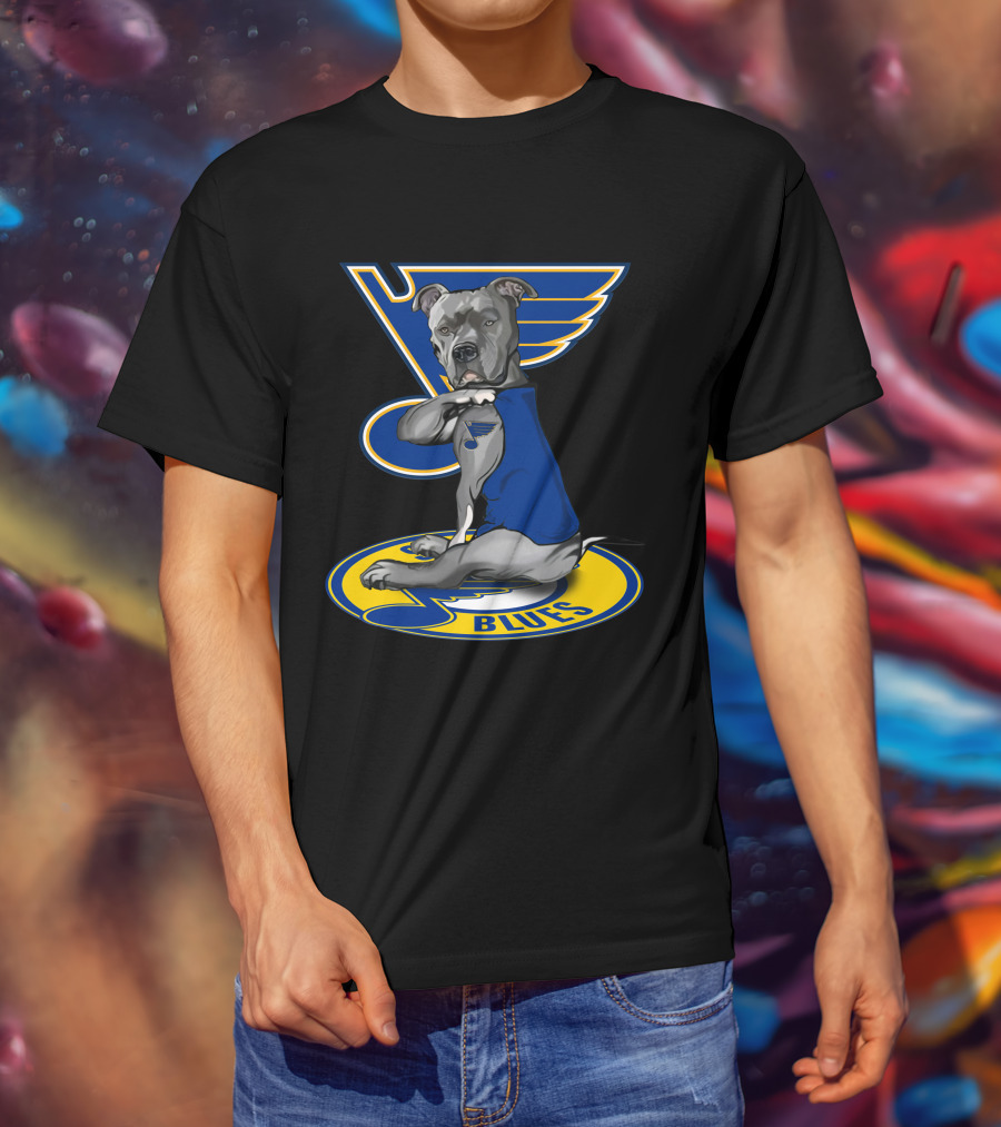 St Louis Blues Dog In Blue Jersey On Hockey T-Shirt