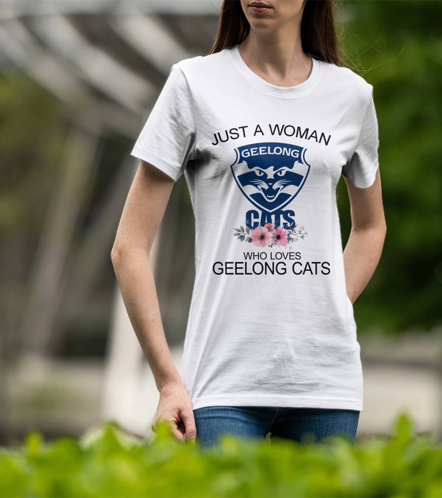 Just A Woman Who Loves Geelong Cats T-Shirt