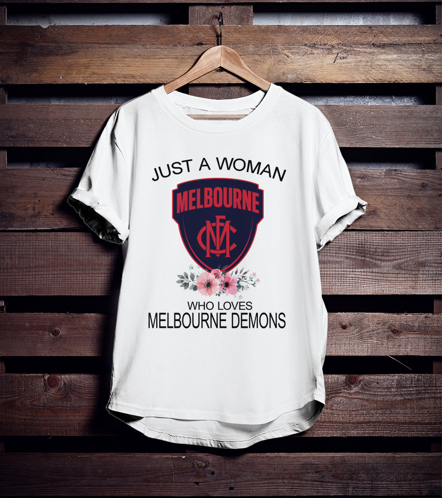 Just A Woman Who Loves Melbourne Demons Melbourne Cfc Logo Flower Decor T-Shirt