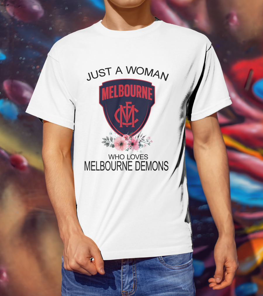 Just A Woman Who Loves Melbourne Demons Melbourne Cfc Logo Flower Decor T-Shirt