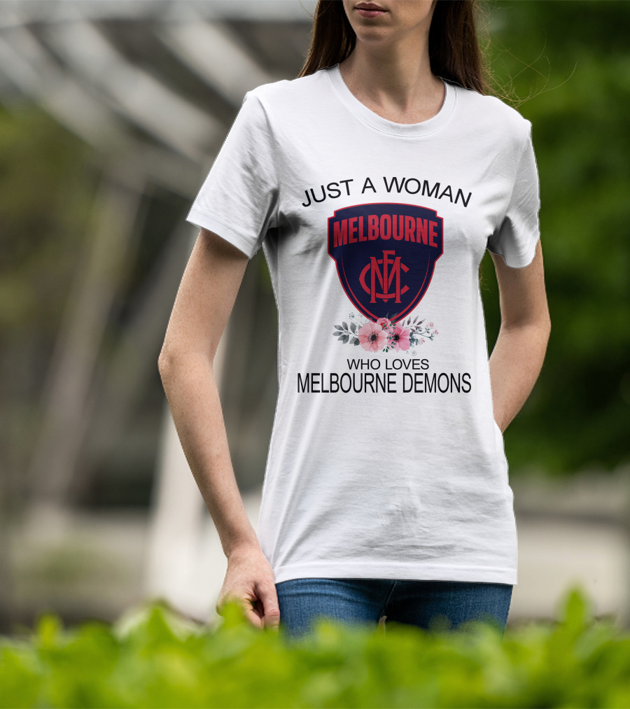 Just A Woman Who Loves Melbourne Demons Melbourne Cfc Logo Flower Decor T-Shirt