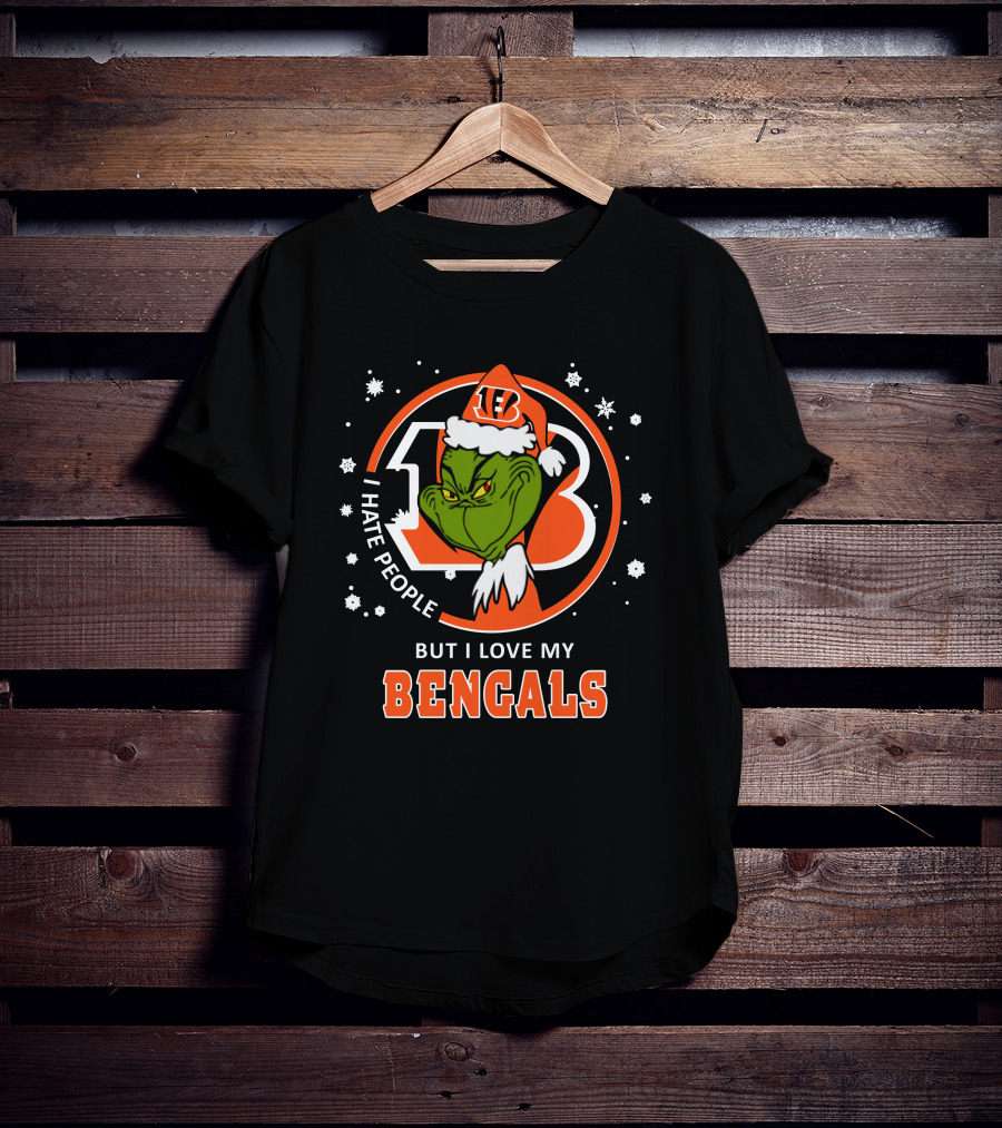 I Hate People But I Love My Bengals Ds004-07-Cincinnati Bengals Grinch Christmas Edition T-Shirt