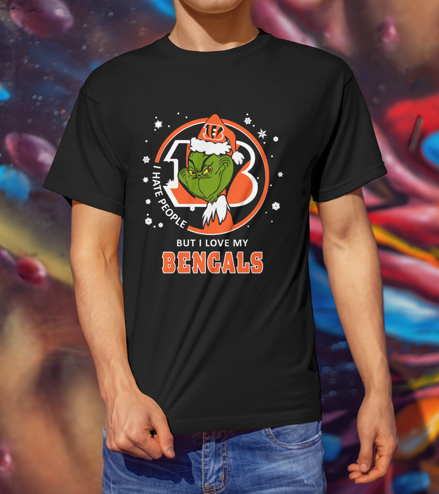 I Hate People But I Love My Bengals Ds004-07-Cincinnati Bengals Grinch Christmas Edition T-Shirt