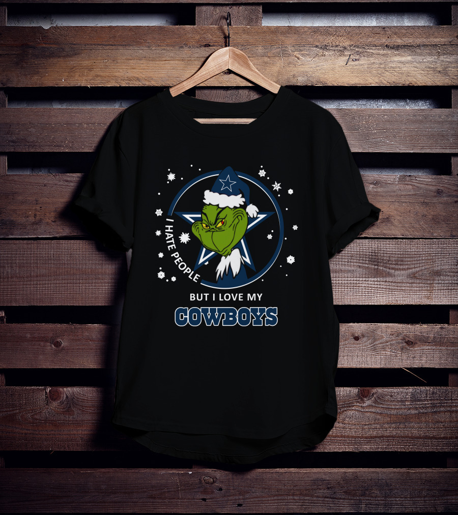 I Hate People But I Love My Dallas Cowboys Grinch Holiday Snowflakes T-Shirt