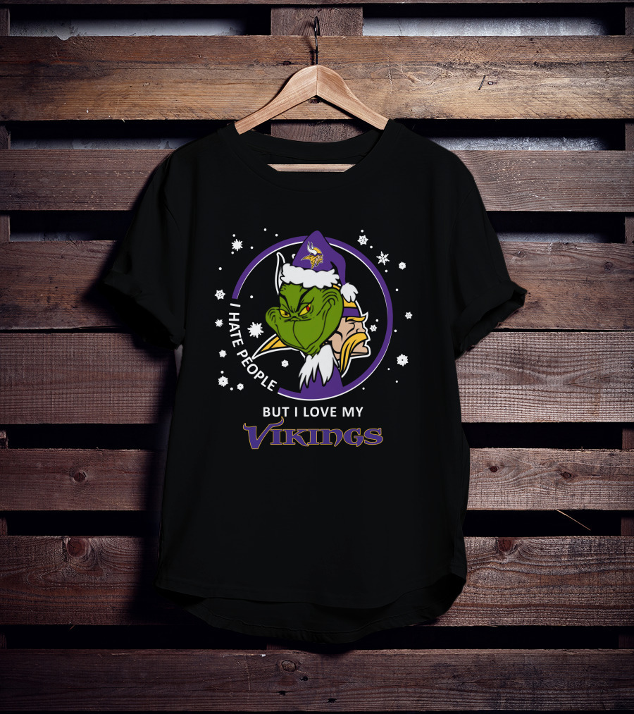 I Hate People But I Love My Vikings Minnesota Vikings Grinch Santa Hat T-Shirt