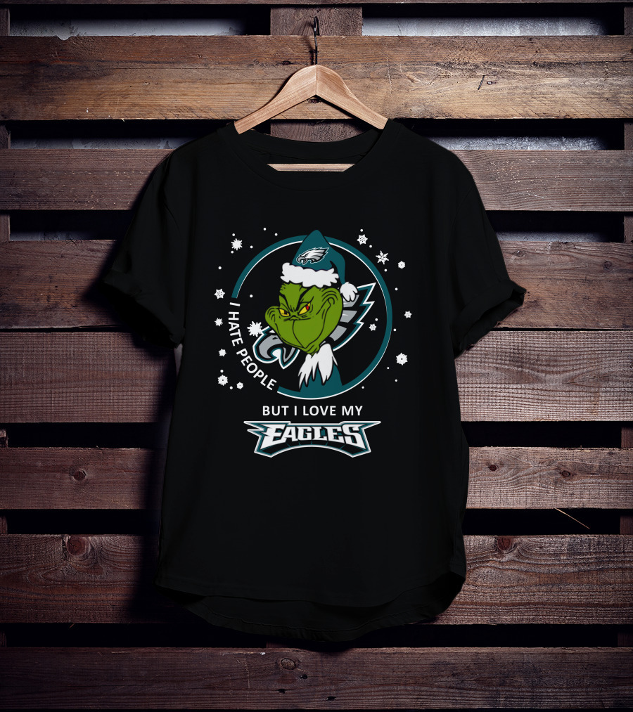 I Hate People But I Love My Philadelphia Eagles Grinch Holiday Snowflakes T-Shirt