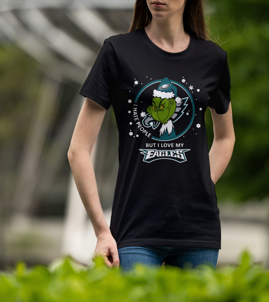 I Hate People But I Love My Philadelphia Eagles Grinch Holiday Snowflakes T-Shirt