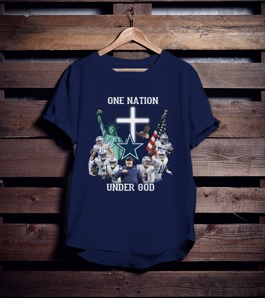 Dallas Cowboys One Nation Under God Statue Of Liberty Cross American Flag Eagle T-Shirt